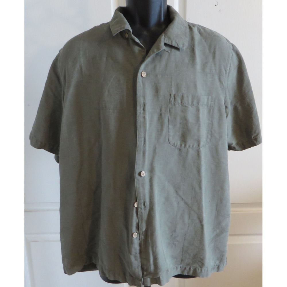 Mens 100% Washable Silk Hawaiian Shirt Jacquard Palm Tree Print Batek Bay Large
